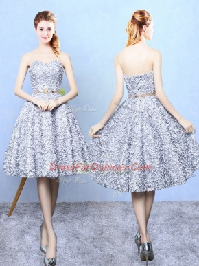 Captivating Grey Sleeveless Printed Lace Up Dama Dress for Quinceanera for Prom and Party and Wedding Party