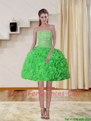 2015 Spring Green Strapless Dama Dresses with Beading and Ruffles