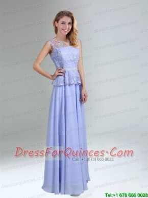 Lavender Belt and Lace Empire 2015 Prom Dress with Bateau