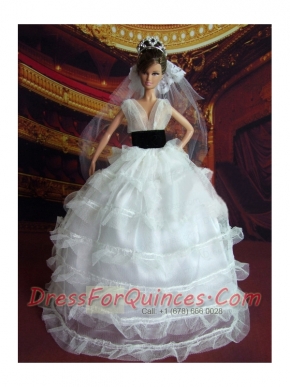 So Beautiful Princess Handmade White V-neck Wedding Dress For Barbie Doll