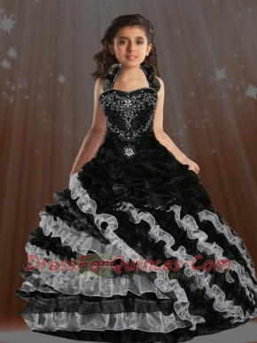 2014 Brand New Halter Black Beading Little Girl Pageant Dresses