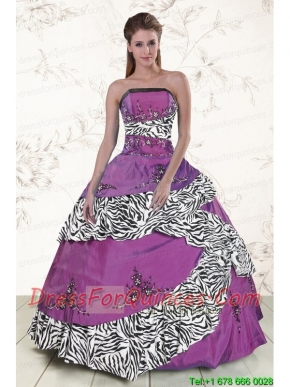 Unique Purple Quinceanera Dresses with Embroidery and Zebra