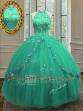 Romantic Tulle Sleeveless Floor Length Vestidos de Quinceanera and Beading and Appliques