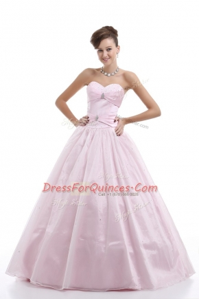 Simple Sleeveless Lace Up Floor Length Beading 15th Birthday Dress