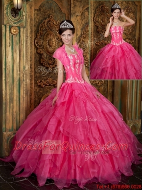 Classical Appliques and Ruffles Hot Pink Quinceanera Dresses