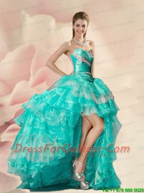 Decent Turquoise Prom Dress with Beading and Ruffles
