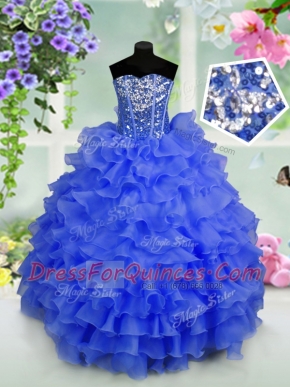 Enchanting Sleeveless Lace Up Floor Length Ruffled Layers and Sequins Kids Pageant Dress
