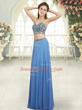 Blue Prom Evening Gown Prom and Party with Beading Sweetheart Sleeveless Backless