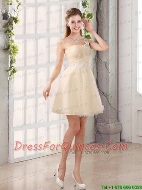 Appliques A Line Mini Length Prom Dress with One Shoulder
