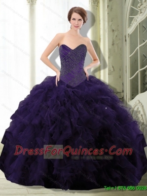 2015 Wholesale Dark Purple Sweet 15 Dress with Beading and Ruffle