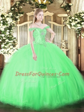 Tulle Off The Shoulder Sleeveless Lace Up Beading 15 Quinceanera Dress in
