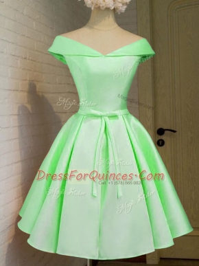 A-line Off The Shoulder Cap Sleeves Taffeta Knee Length Lace Up Belt Court Dresses for Sweet 16