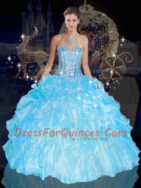 Blue Sleeveless Floor Length Beading and Ruffles Lace Up 15 Quinceanera Dress