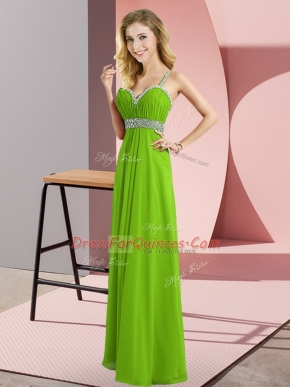 Popular Empire Straps Sleeveless Chiffon Floor Length Criss Cross Beading Prom Party Dress