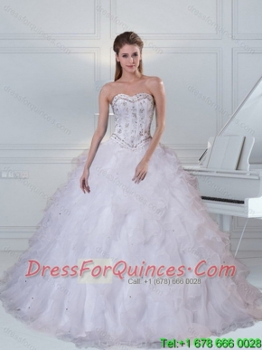 Detachable and Best Sweetheart White Quinceanera Dress with Ruffles and Beading