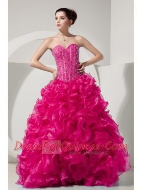 Hot Pink A-line Sweetheart Floor-length Organza Beading Quinceanera Dresses