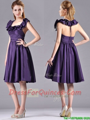 Elegant Halter Top Backless Short Dama Dress in Dark Purple