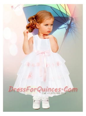 Ball Gown Scoop Flower Girl Dress with Bowknot 2014 Ruffles Layers in White for 2014