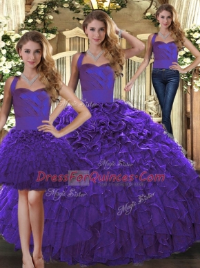 Purple Halter Top Lace Up Ruffles Sweet 16 Dresses Sleeveless