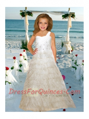 Luxurious One Shoulder A-Line Flower Girl Dress with Ruffled Layers