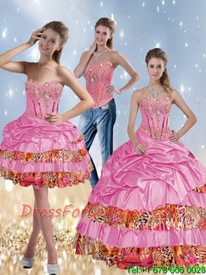 2015 Best Leopard Printed Sweetheart Quinceanera Dresses with Beading and Pick Ups