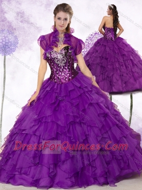 New Style Sweetheart Ruffles and Sequins Quinceanera Dresses in Purple