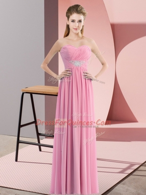 Hot Sale Floor Length Rose Pink Prom Dresses Sweetheart Sleeveless Zipper