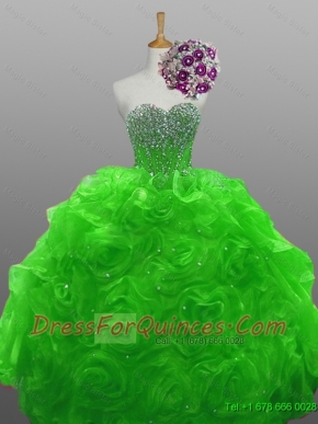 2015 Sweetheart Quinceanera Dresses with Beading and Rolling Flowers