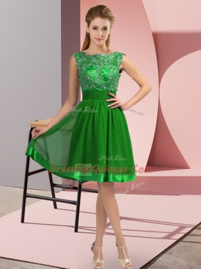 Smart Green Empire Appliques Backless Chiffon Sleeveless Knee Length