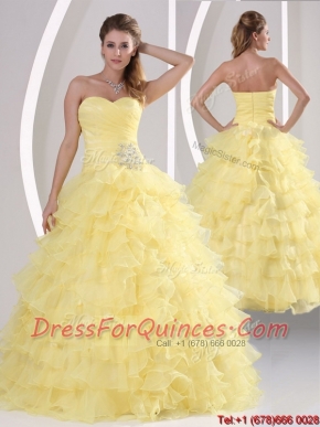 Wholesale Appliques and Ruffled Layers Quinceaners Gowns