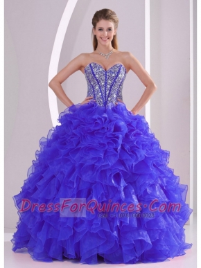 2014 Blue Ball Gown Sweetheart Ruffles Cheap Quinceanera Dresses