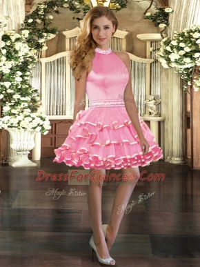 Organza Sleeveless Mini Length Prom Gown and Beading and Ruffled Layers