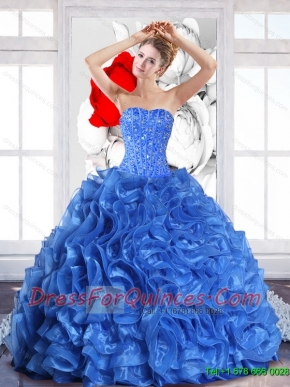 2015 Modest Ball Gown Quinceanera Dresses with Beading and Ruffles