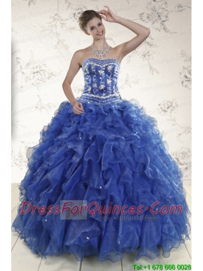 Beautiful Beading and Ruffles 2015 Quinceanera Dresses in Royal Blue