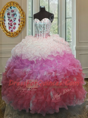 Sweetheart Sleeveless Lace Up Quinceanera Gowns Multi-color Organza