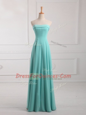 Hot Sale Aqua Blue Chiffon Lace Up Vestidos de Damas Sleeveless Floor Length Ruching