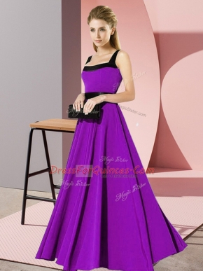 Luxurious Empire Dama Dress Purple Square Chiffon Sleeveless Floor Length Zipper