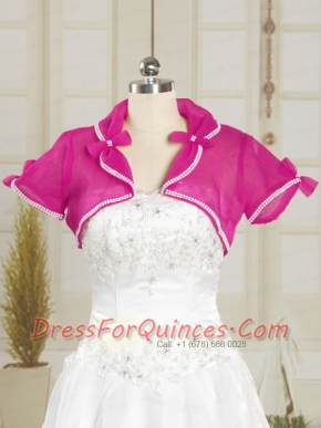 Hot Pink Wedding Party Organza Shawls with Beading