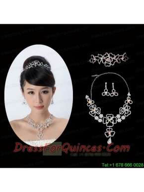 Intensive Flower Dazzling Crystal Jewelry Set Including Necklace And Tiara