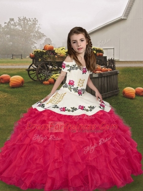 Organza Sleeveless Floor Length Little Girls Pageant Gowns and Embroidery and Ruffles