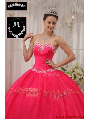 2016 Beautiful Ball Gown Appliques Quinceanera Dresses in Coral Red