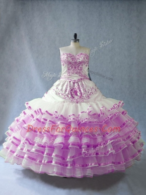 Lovely Ball Gowns 15th Birthday Dress Lilac Sweetheart Organza Sleeveless Floor Length Lace Up