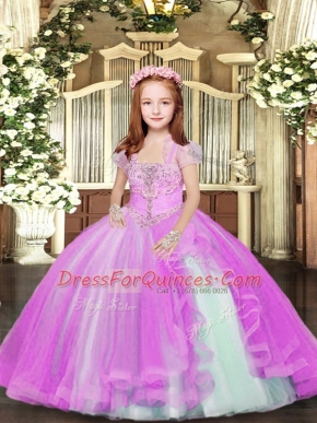Tulle Sleeveless Floor Length Kids Pageant Dress and Beading