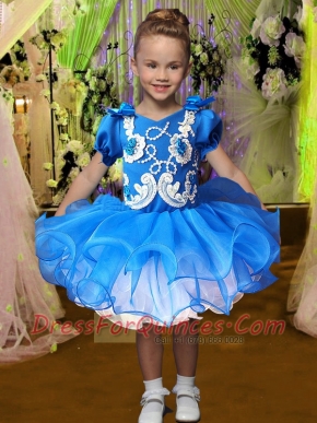 Beautiful Ball Gown Knee-length Royal Blue Little Girl Dress with Embroidery