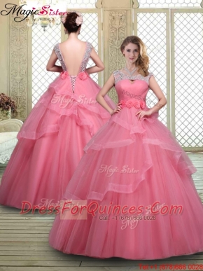 Elegant Backless Prom Dresses with Beading and Hand Made Flowers