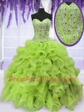 Fancy Floor Length Yellow Green Vestidos de Quinceanera Sweetheart Sleeveless Lace Up