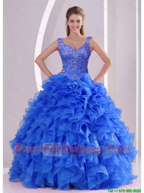 Detachable Beading and Ruffles Royal Blue Sweet 16 Dresses