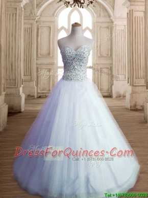 Most Popular White Tulle Sweet 16 Dress with Beading
