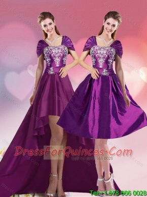 Pretty High Low Embroidery Prom Gown for 2015