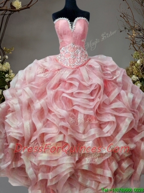 Low Price Beaded and Ruffled Sweet 16 Dress in Pink